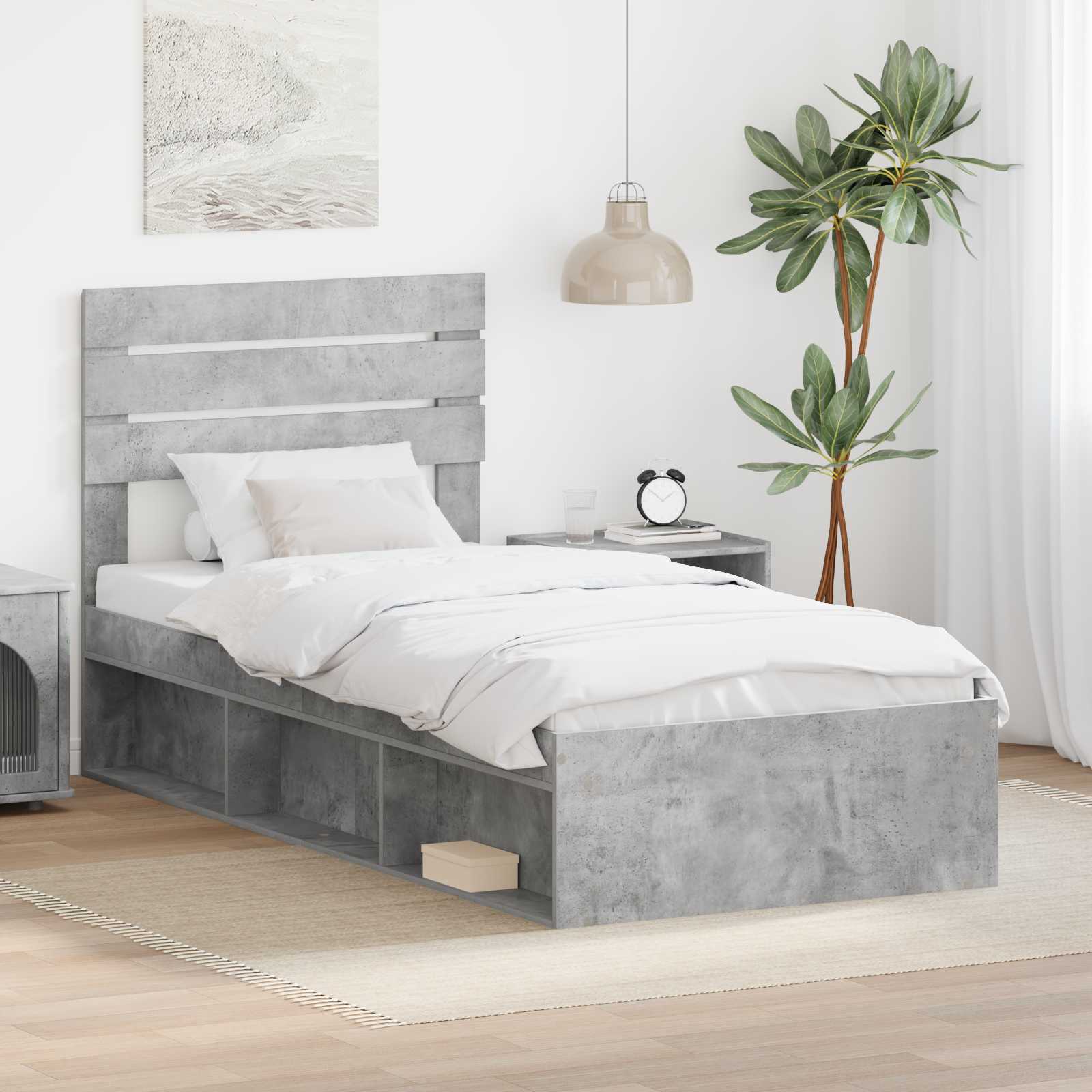 Krevetna konstrukcija s uzglavljem Betonska siva 90 x 190 cm