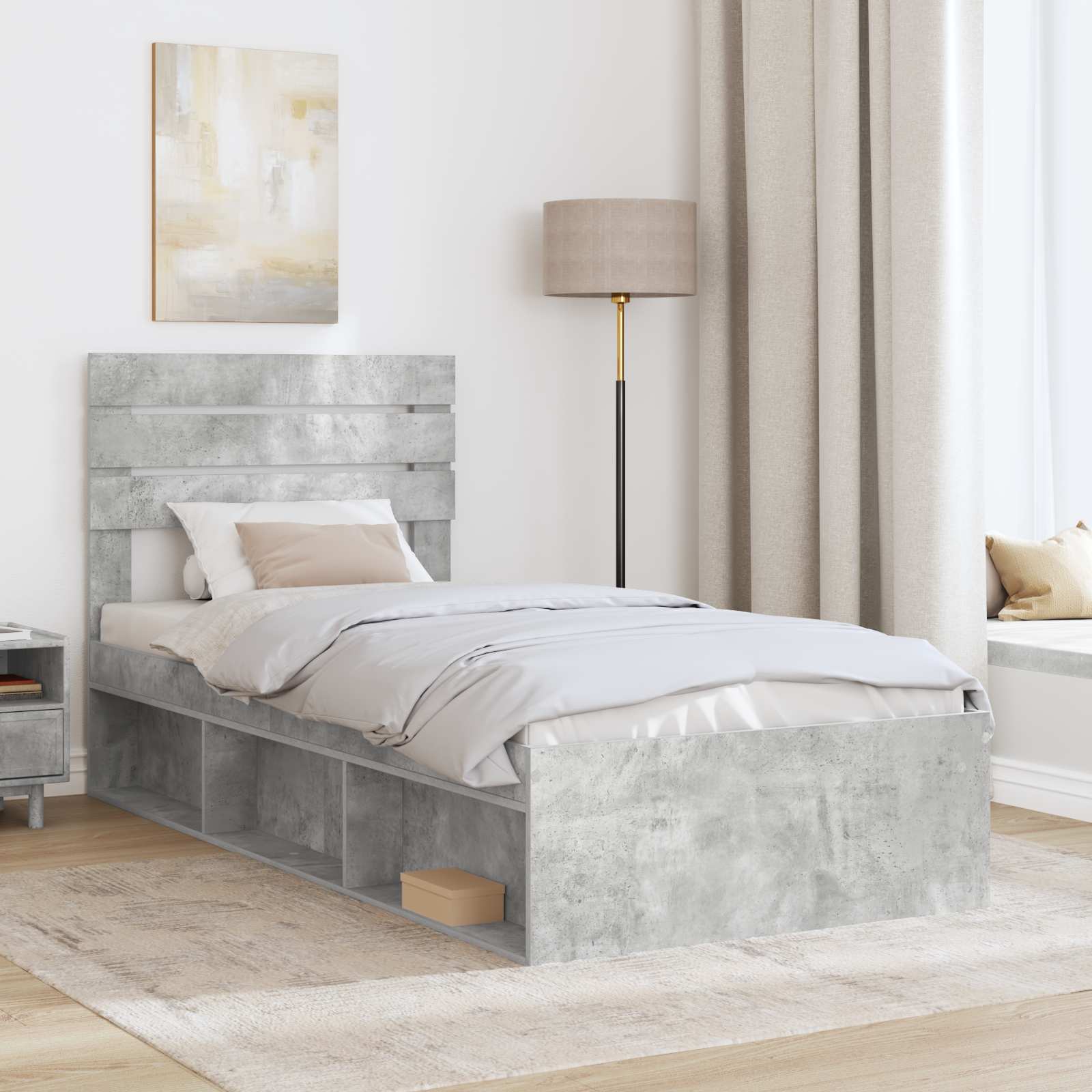 Krevetna konstrukcija s uzglavljem Betonska siva 90 x 190 cm