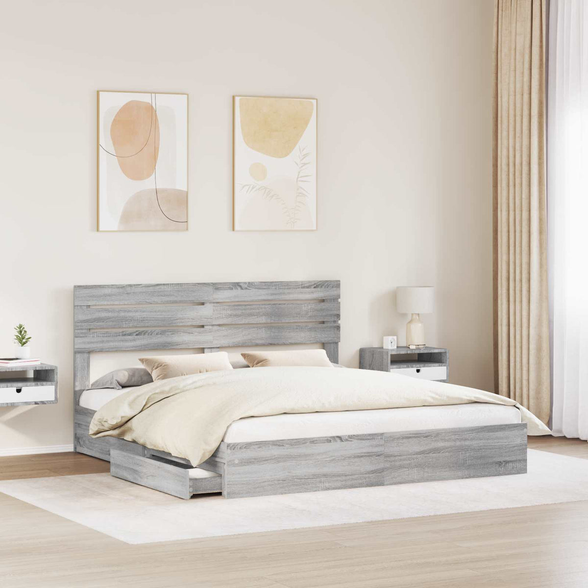 Krevet s od storage Siva Sonoma 200 x 200 cm Konstruirano drvo