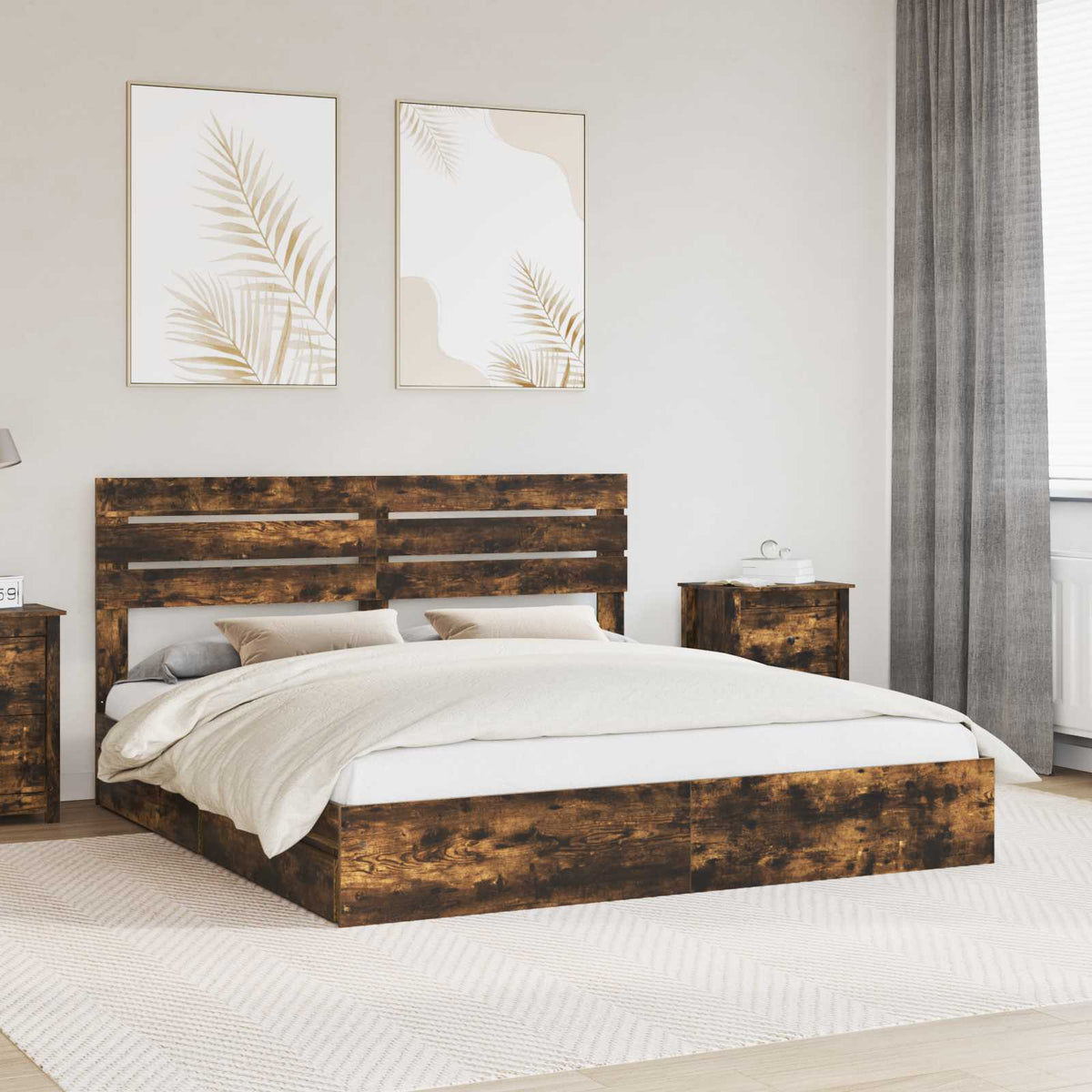 Krevet s od storage s ladicama Dimljeni hrast 180 x 200 cm