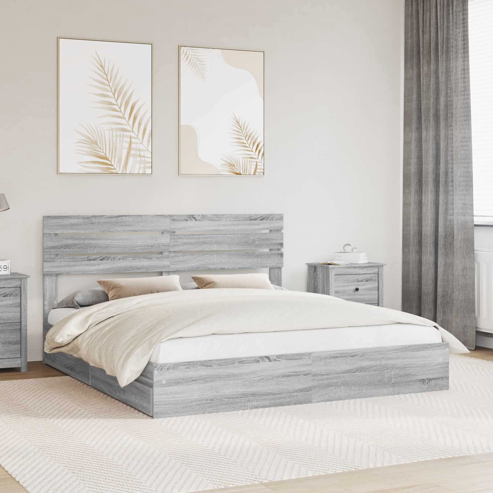 Krevet s od storage Siva Sonoma 180 x 200 cm Konstruirano drvo