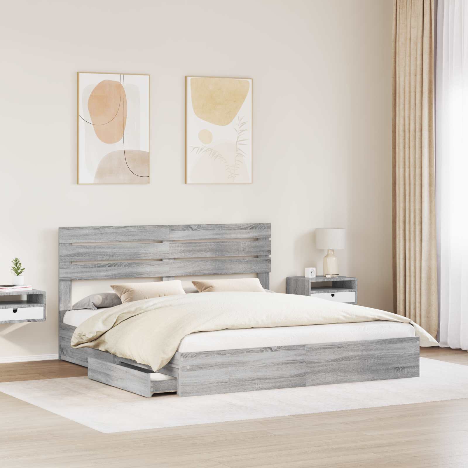 Krevet s od storage Siva Sonoma 180 x 200 cm Konstruirano drvo