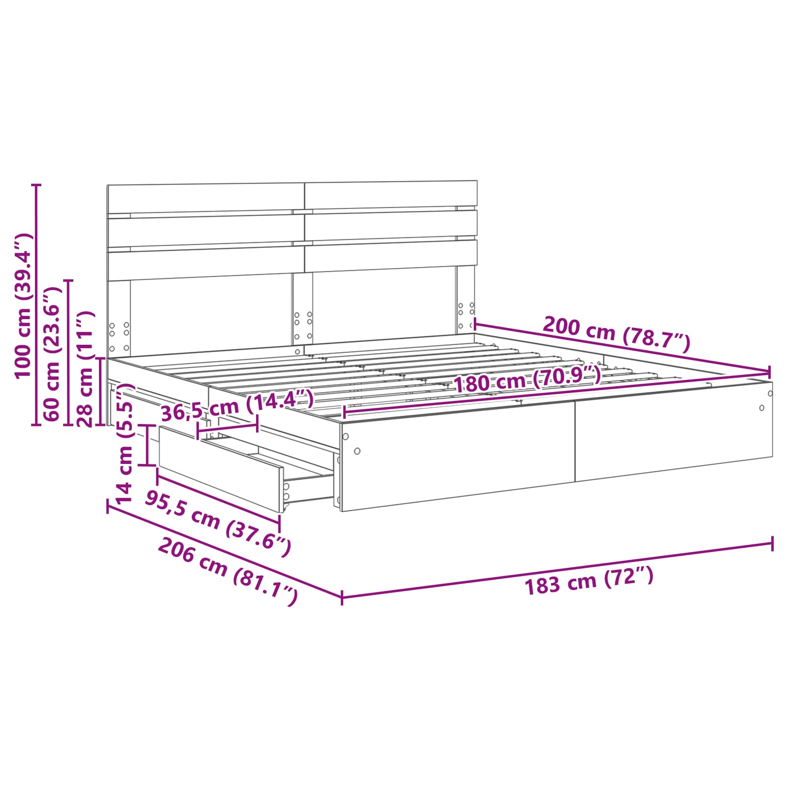 Krevet s od storage Siva Sonoma 180 x 200 cm Konstruirano drvo