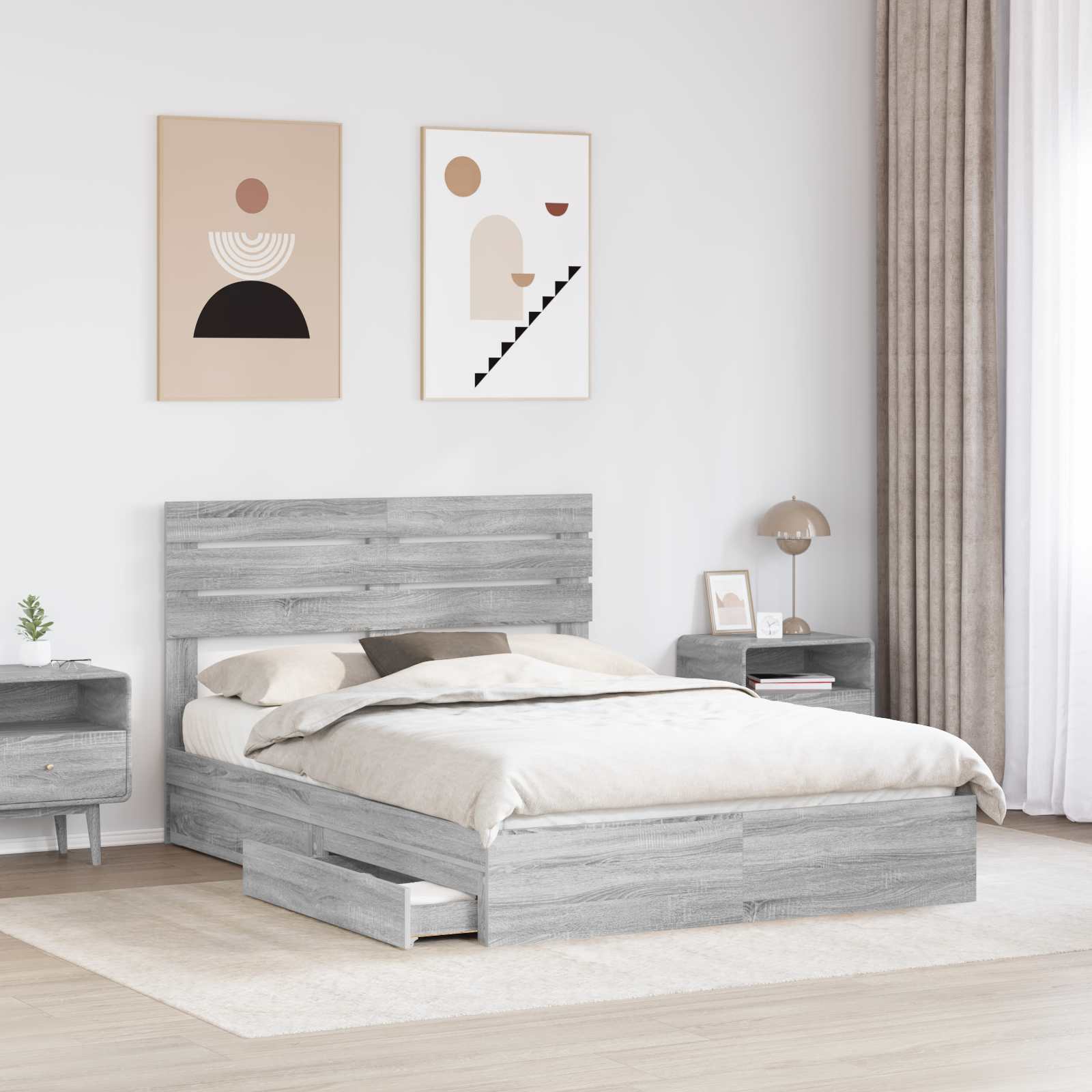 Krevet s od storage Siva Sonoma 140 x 200 cm Konstruirano drvo
