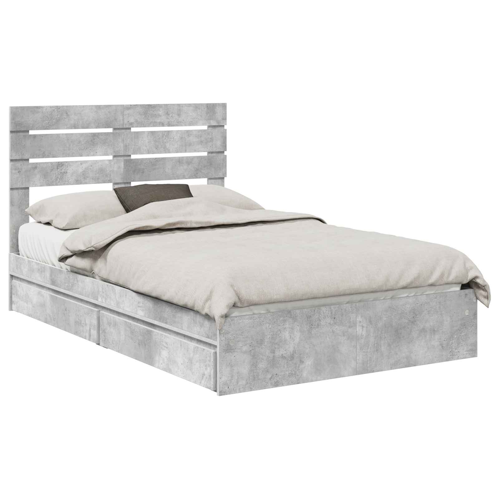 Krevet s od storage s uzglavljem Betonski sivi 135 x 190 cm