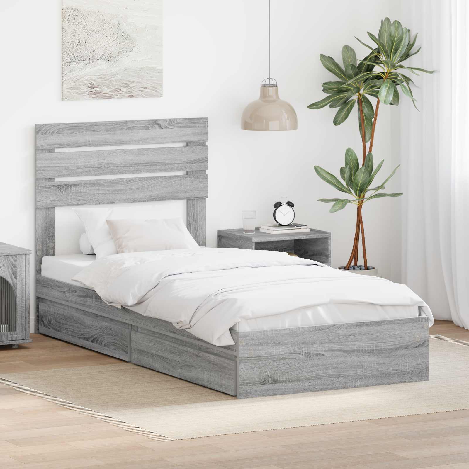 Krevet s od storage Siva Sonoma 90 x 200 cm Konstruirano drvo