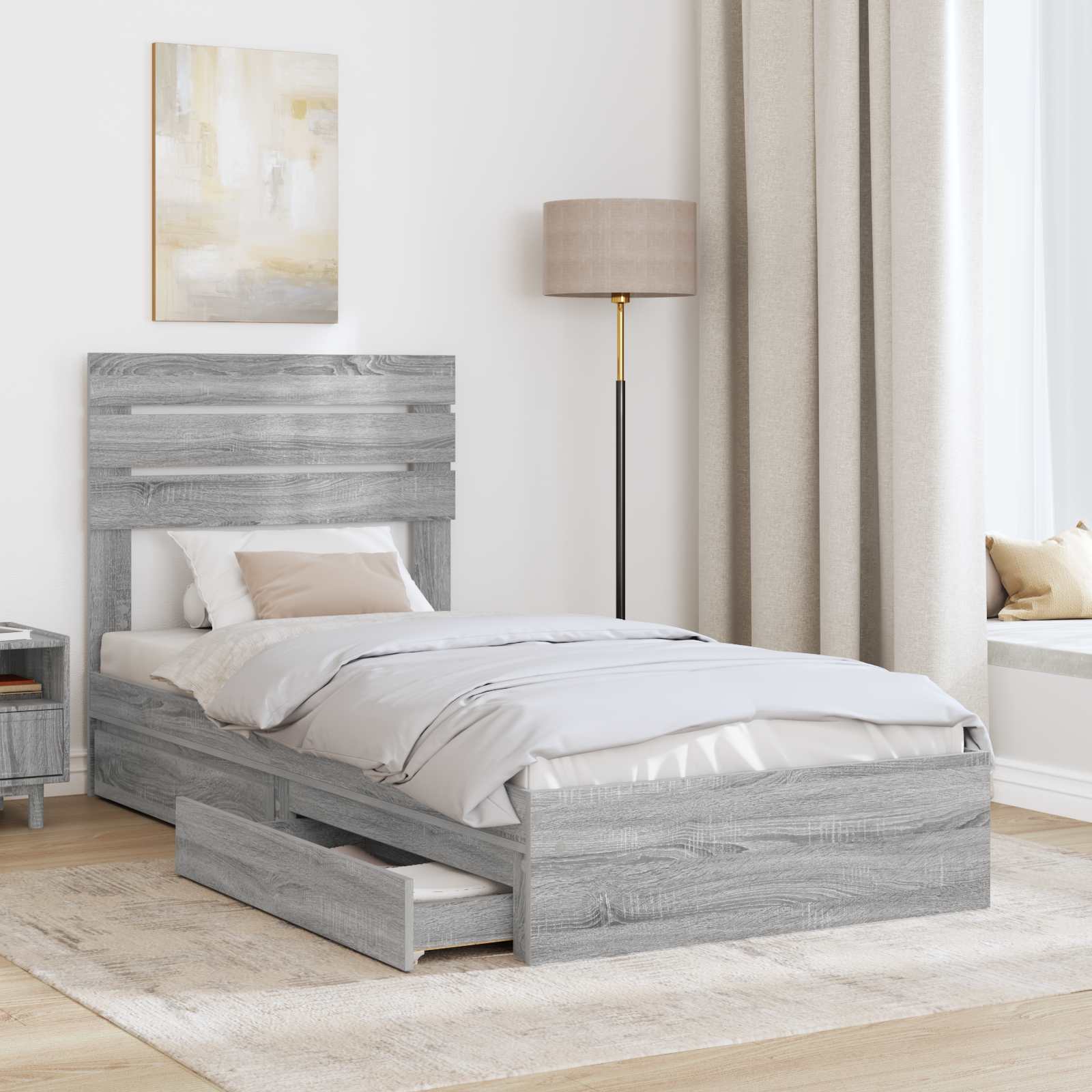 Krevet s od storage Siva Sonoma 90 x 200 cm Konstruirano drvo