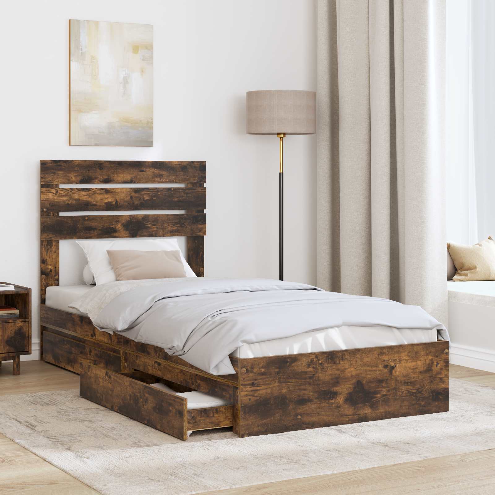 Krevet s od storage s uzglavljem Dimljeni hrast 90 x 190 cm
