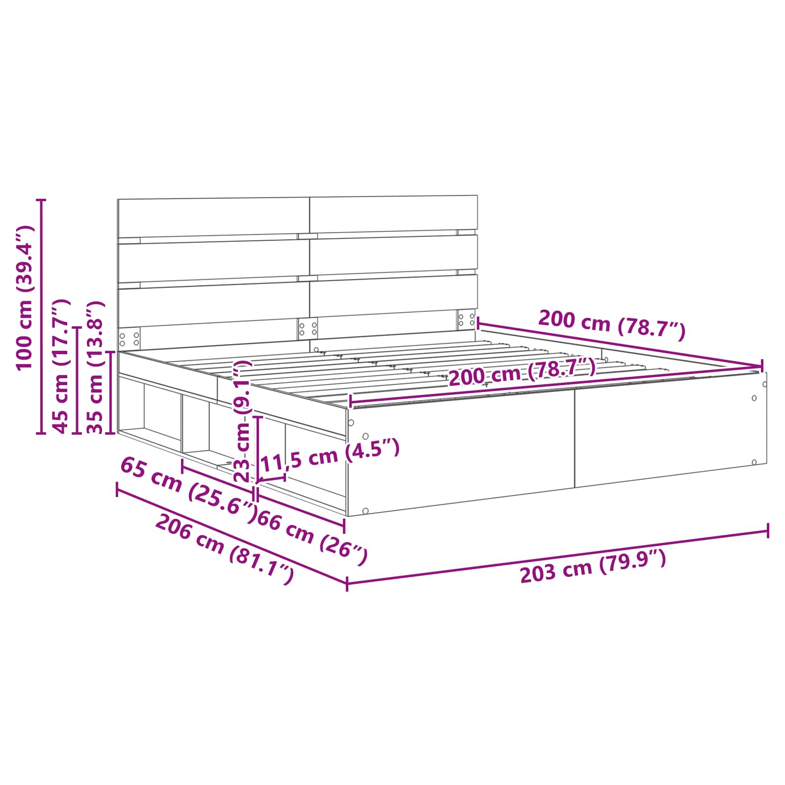Krevetna konstrukcija Bijelo 200 x 200 cm Čvrsto borovo drvo