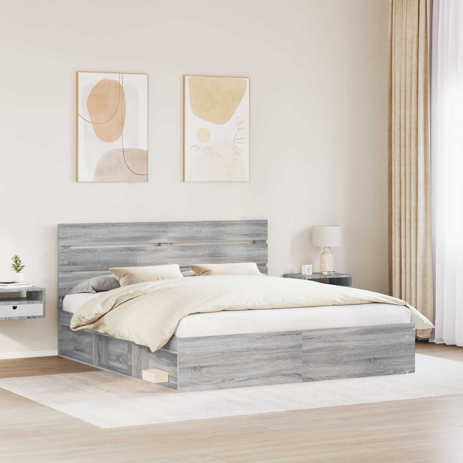 Krevetna konstrukcija s uzglavljem Siva Sonoma 200 x 200 cm