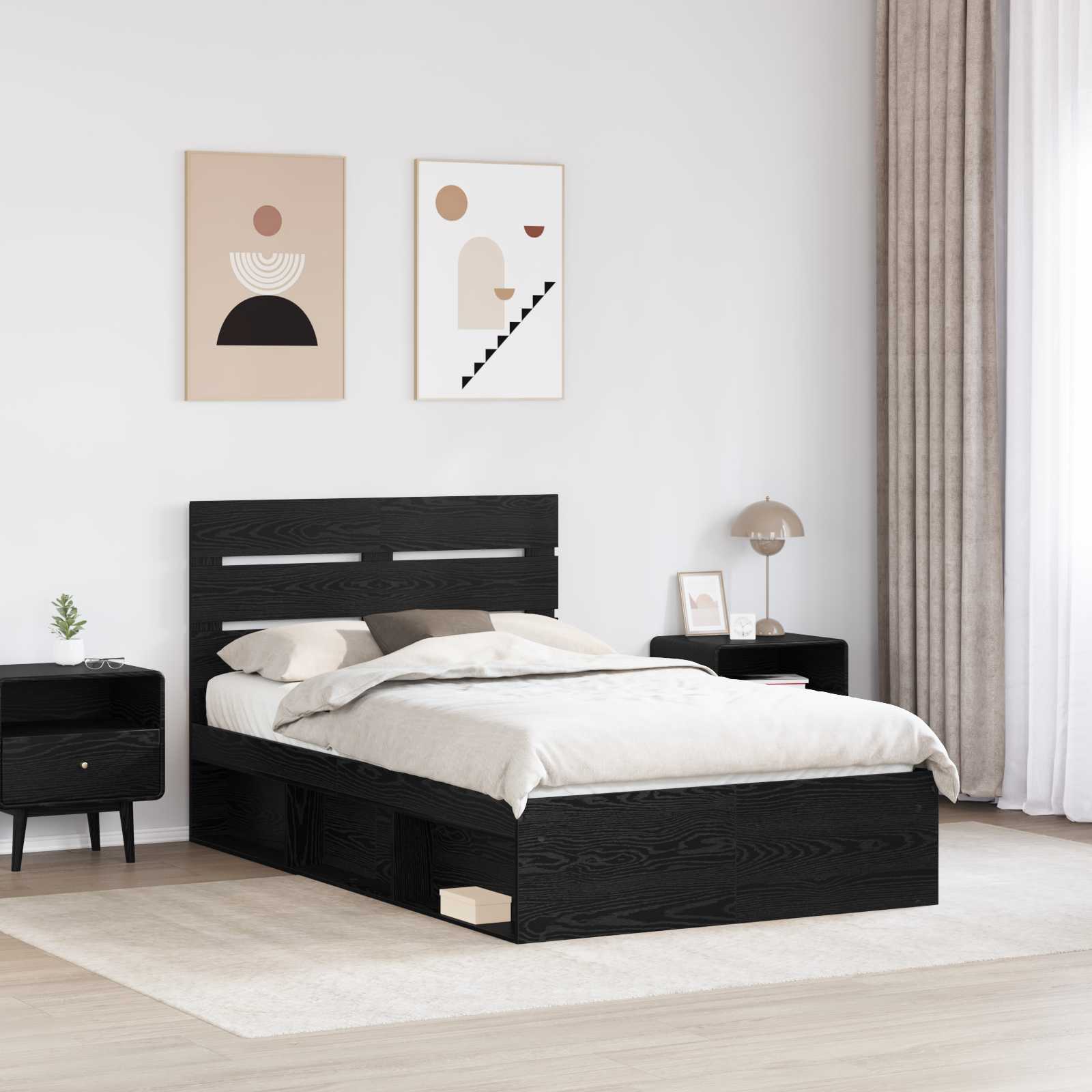 Krevetna konstrukcija Crna 135 x 190 cm Čvrsto borovo drvo