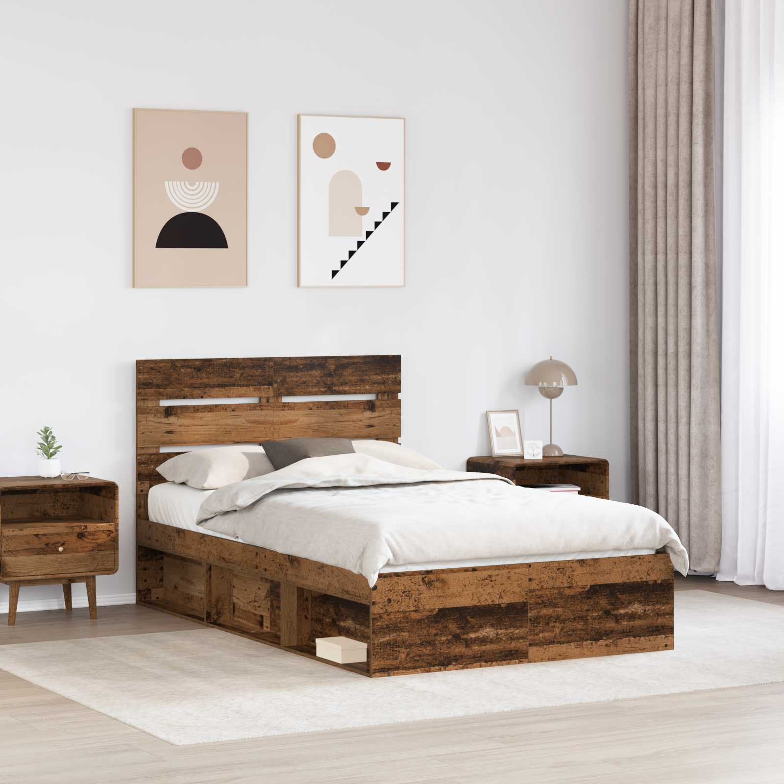 Krevetna konstrukcija s uzglavljem Staro drvo 135 x 190 cm