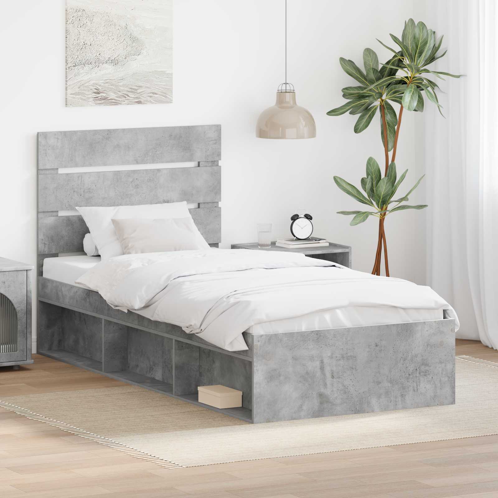 Krevetna konstrukcija s uzglavljem Betonska siva 100 x 200 cm