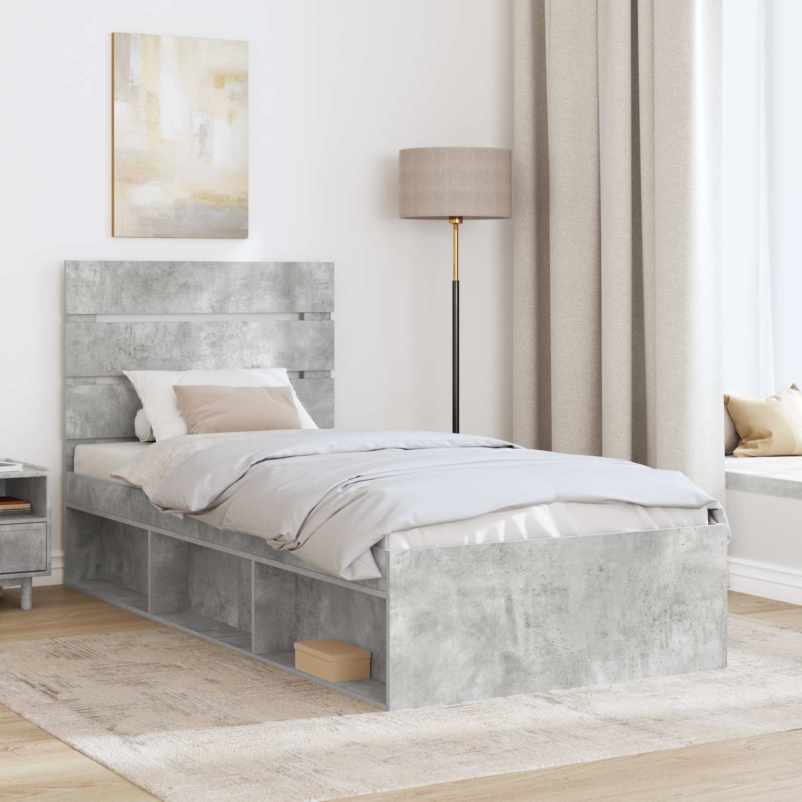 Krevetna konstrukcija s uzglavljem Betonska siva 100 x 200 cm