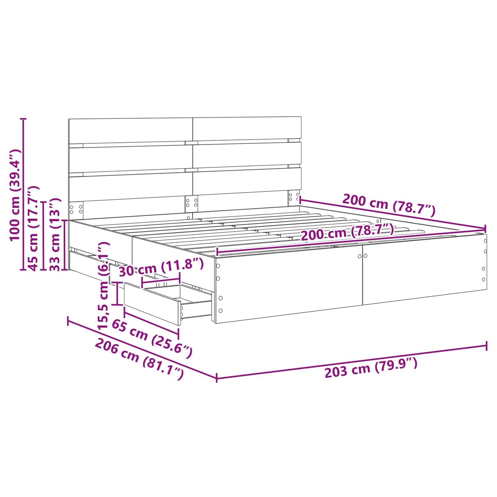 Krevetna konstrukcija s ladicama Sonoma hrast 200 x 200 cm