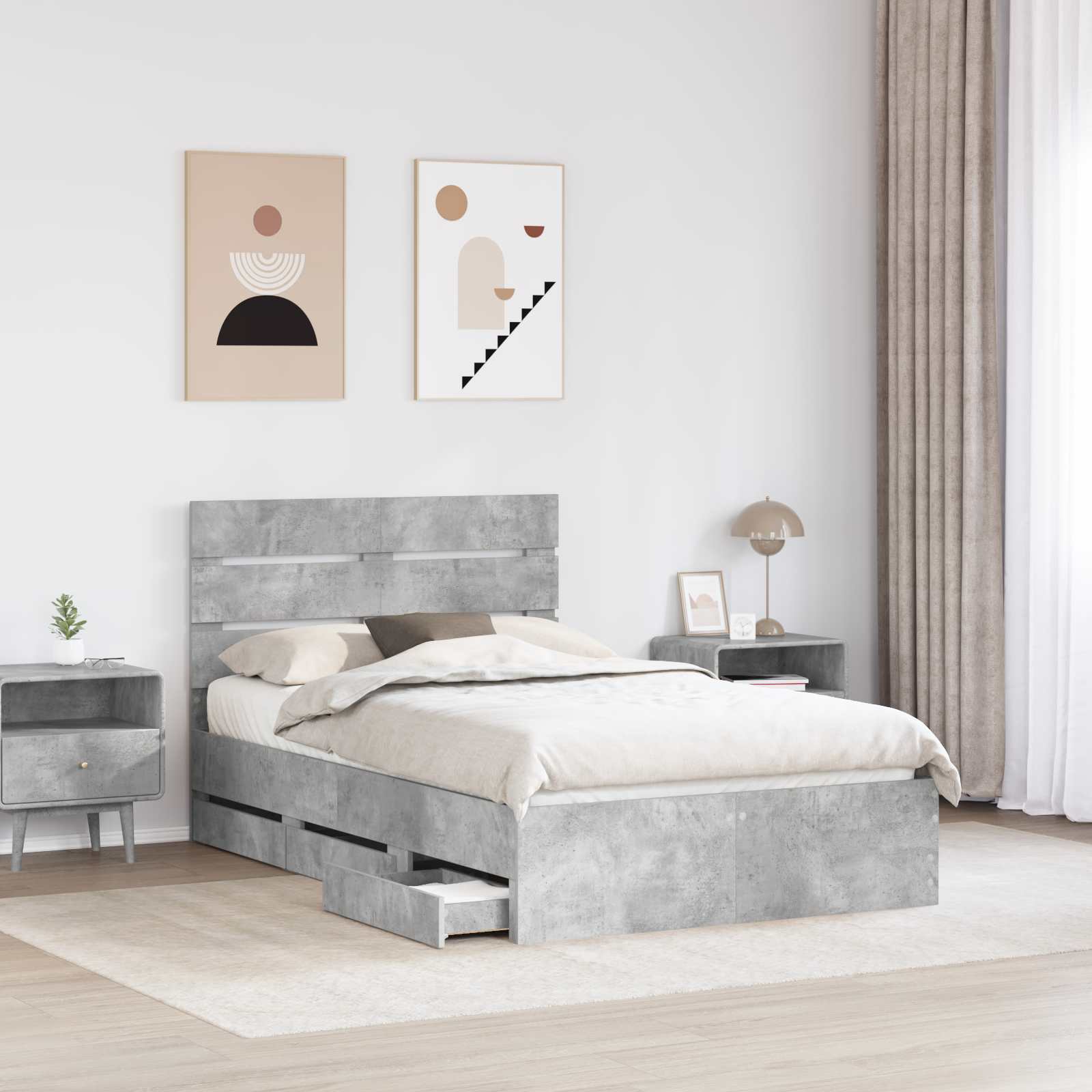 Krevetna konstrukcija s ladicama Betonski sivi 135 x 190 cm
