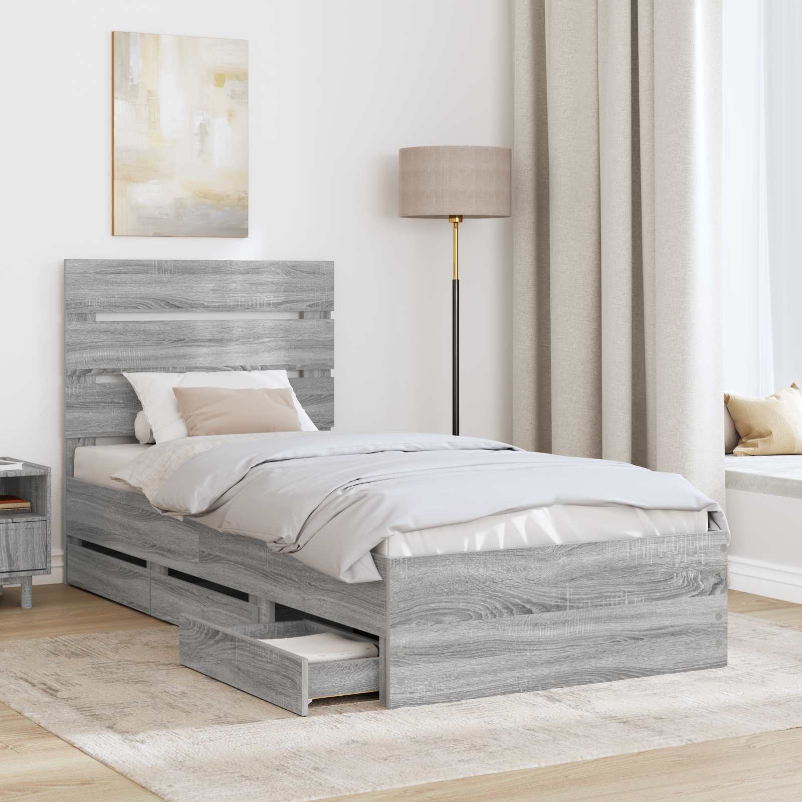 Krevetna konstrukcija Siva Sonoma 90 x 200 cm Inženjersko Drvo