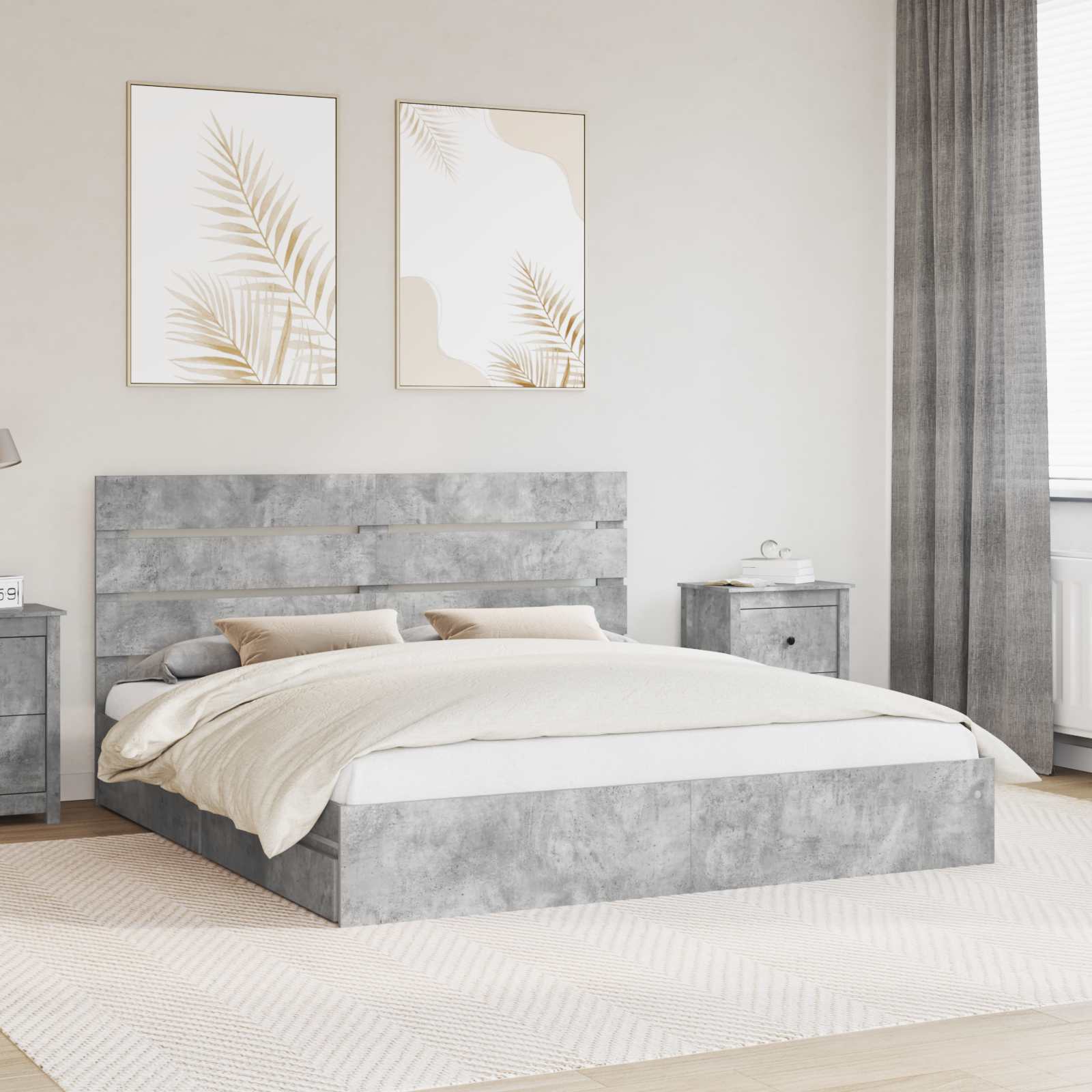 Krevet s od storage s uzglavljem Betonski sivi 200 x 200 cm