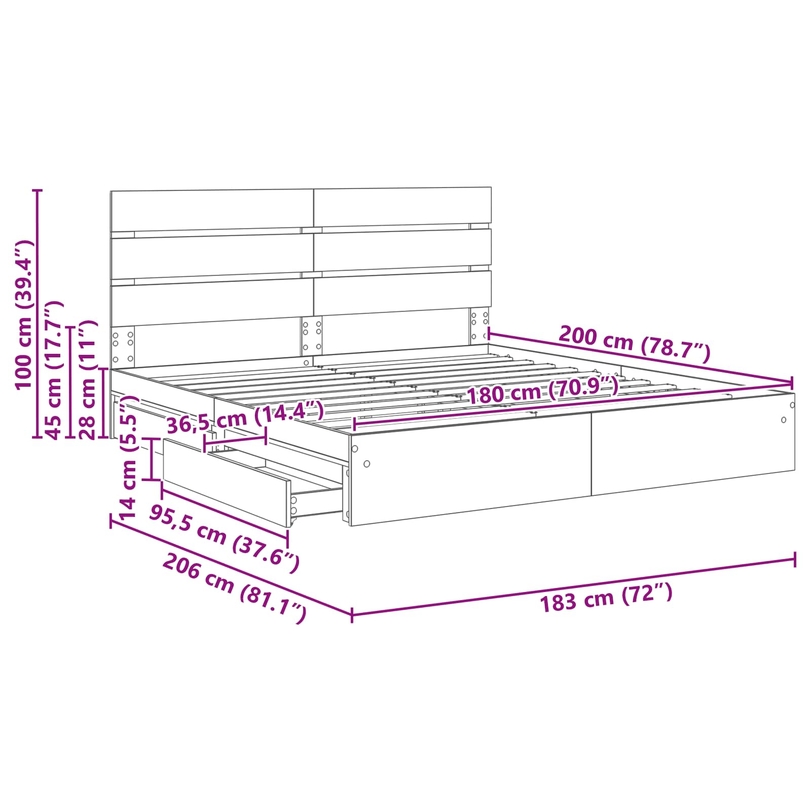 Krevet s od storage Siva Sonoma 180 x 200 cm Konstruirano drvo