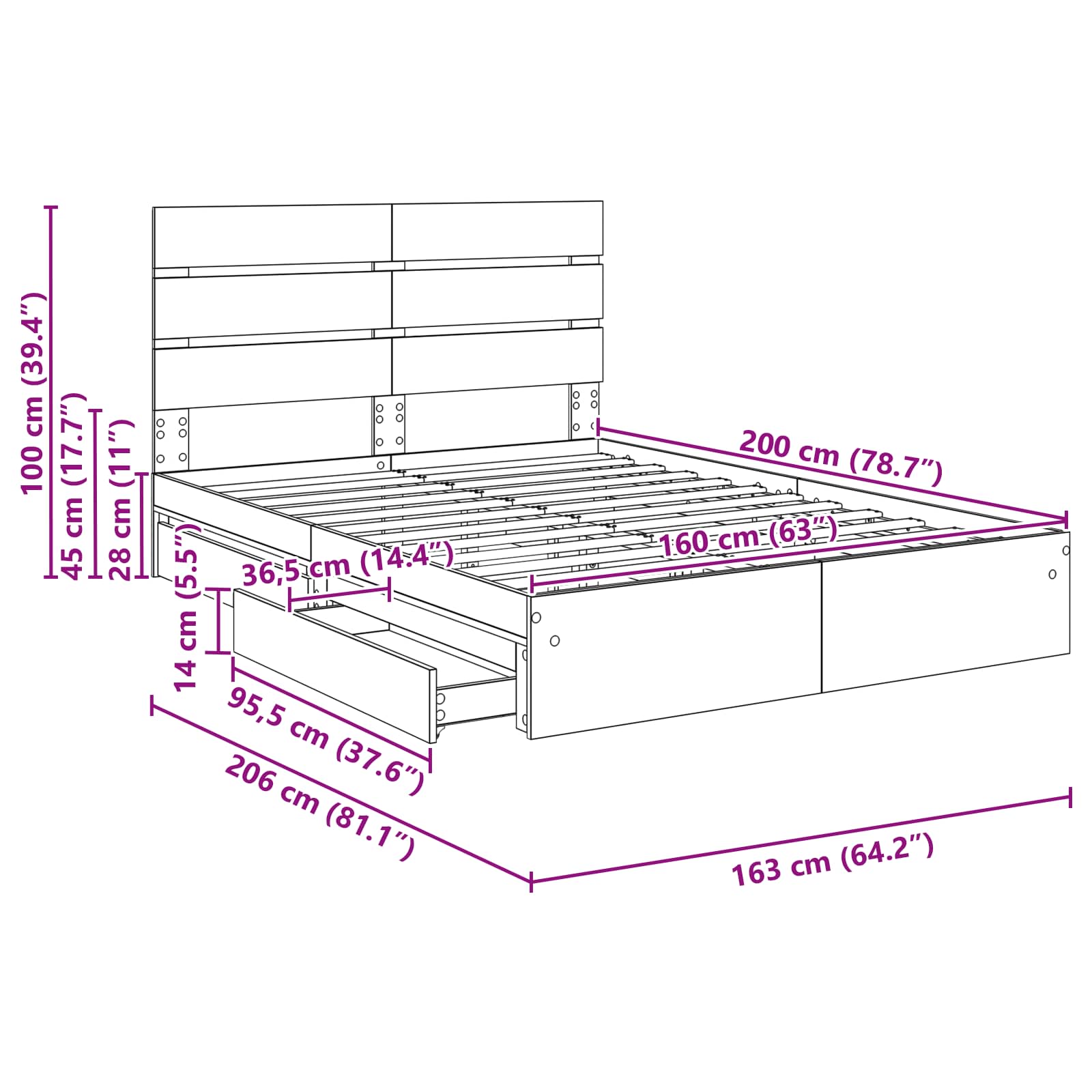 Krevet s od storage Siva Sonoma 160 x 200 cm Konstruirano drvo