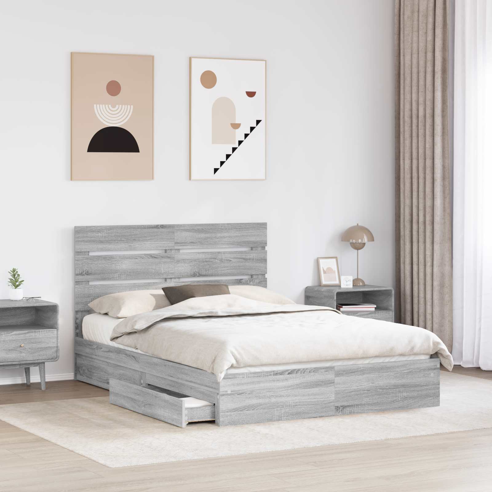 Krevet s od storage Siva Sonoma 150 x 200 cm Konstruirano drvo
