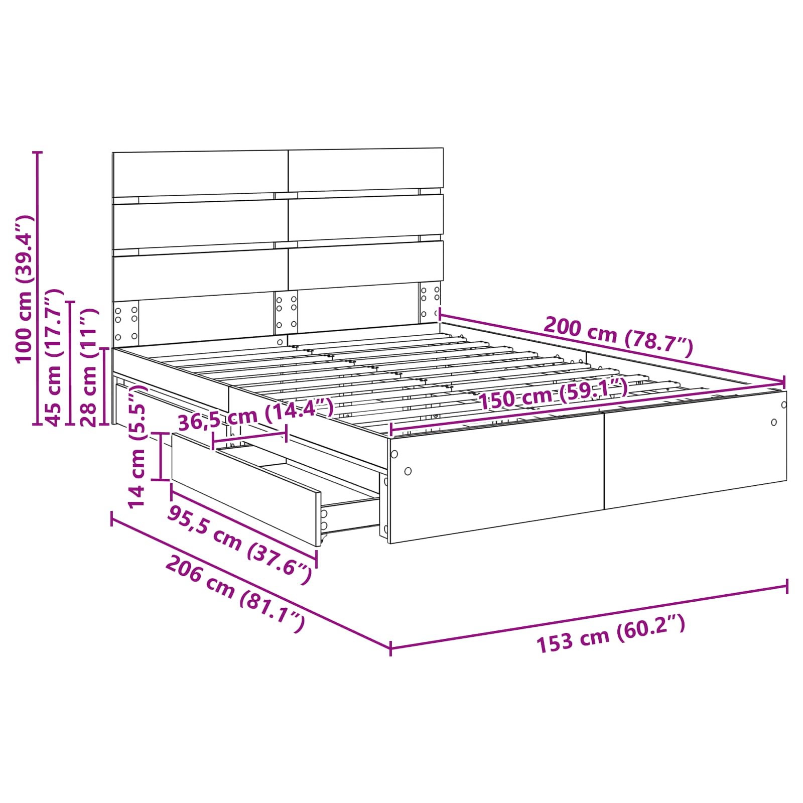 Krevet s od storage Siva Sonoma 150 x 200 cm Konstruirano drvo