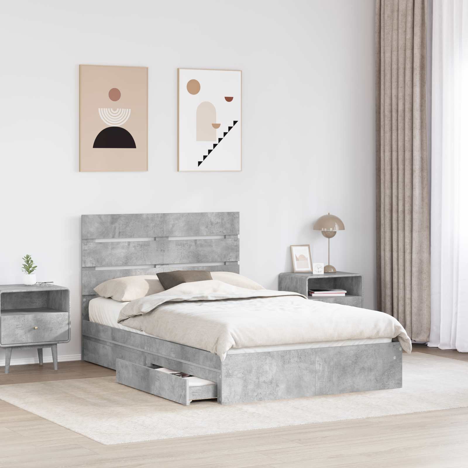 Krevet s od storage s uzglavljem Betonski sivi 135 x 190 cm