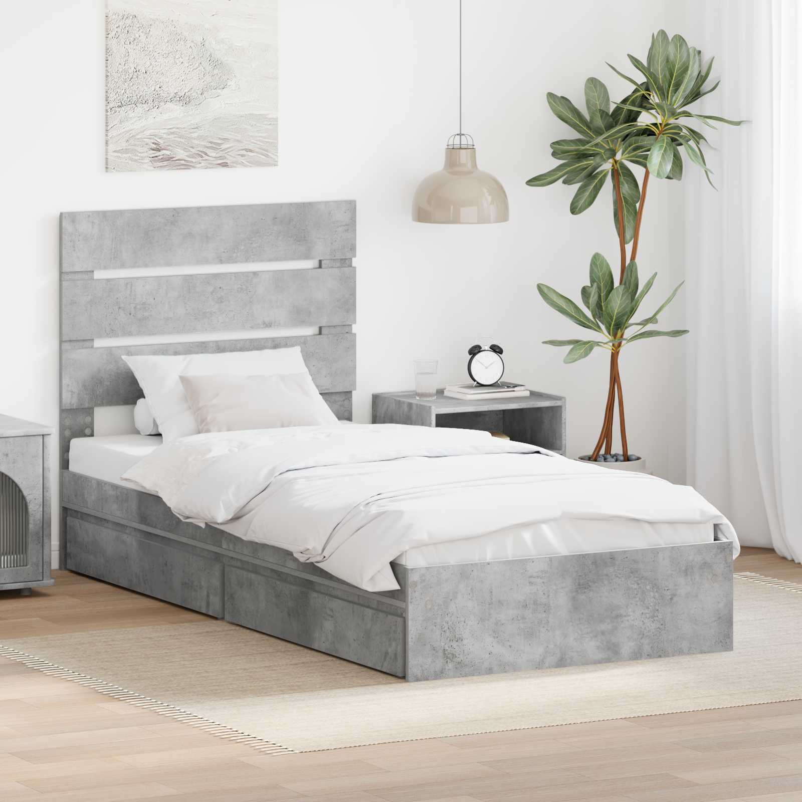 Krevet s od storage Betonski sivi 90 x 190 cm Konstruirano drvo
