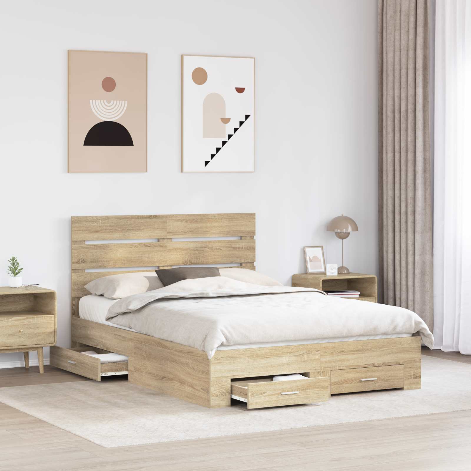 Krevetna konstrukcija s ladicama Sonoma hrast 150 x 200 cm