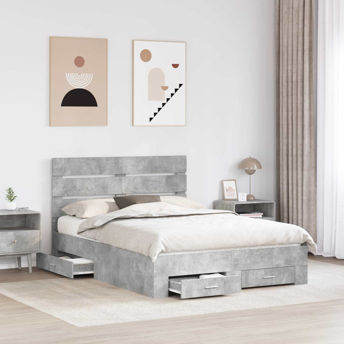Krevetna konstrukcija s ladicama Betonski sivi 140 x 190 cm Siva 190 x 143 x 100 cm