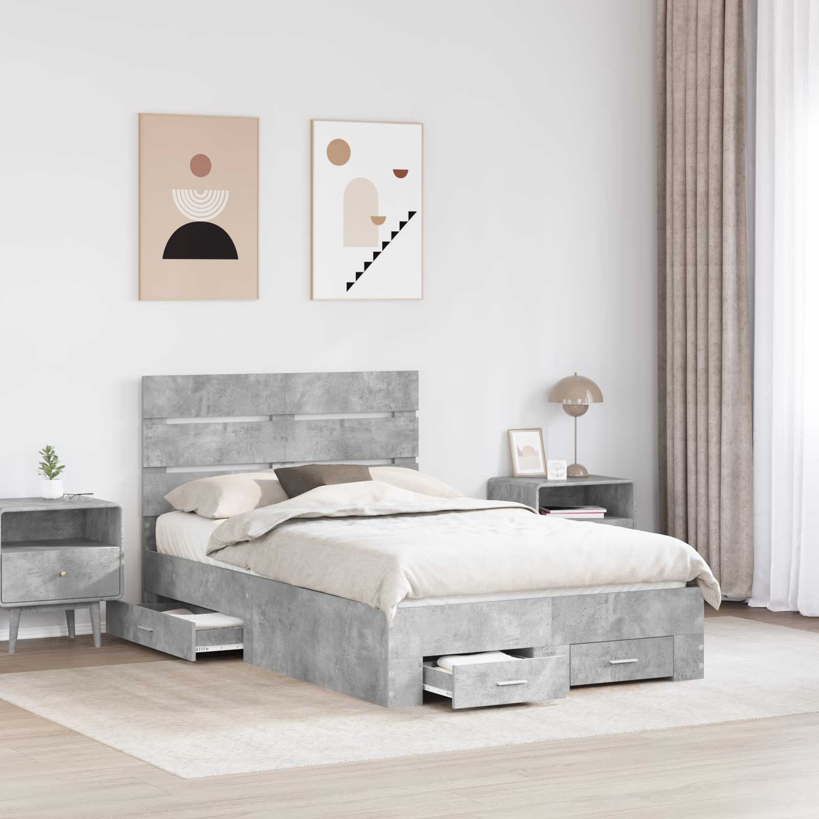 Krevetna konstrukcija s ladicama Betonski sivi 135 x 190 cm