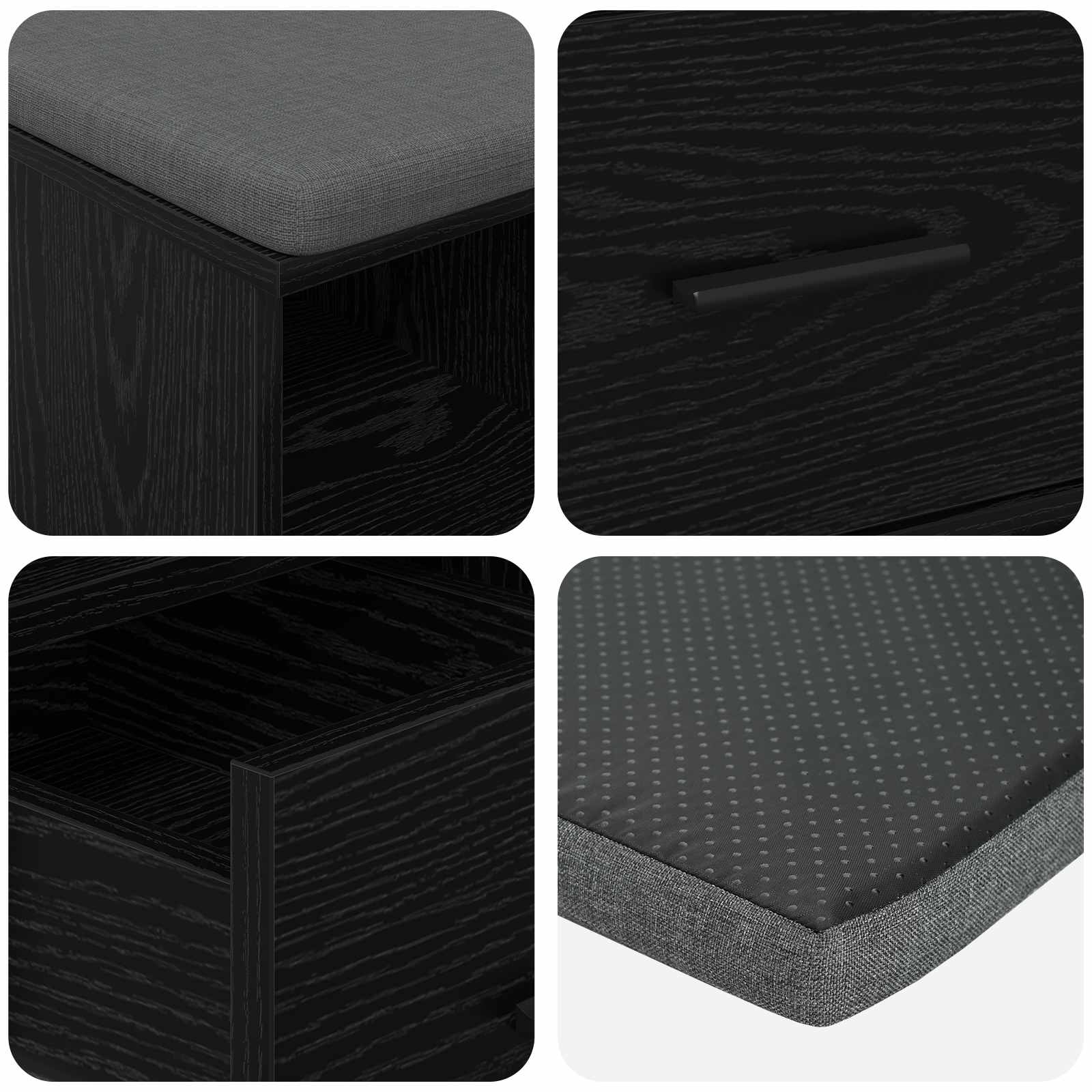 Klupa za hodnik s jastukom s policom Crni Hrast 60 x 38 x 46 cm