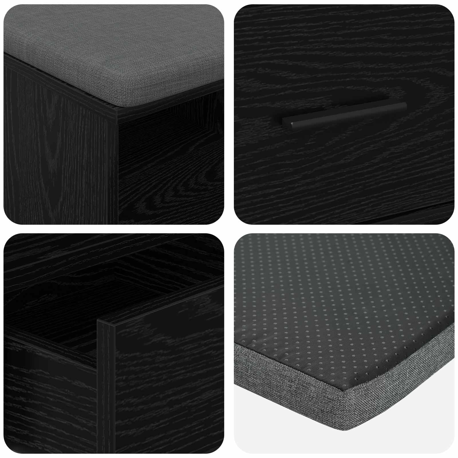 Klupa za hodnik s jastukom s policom Crni Hrast 80 x 38 x 46 cm