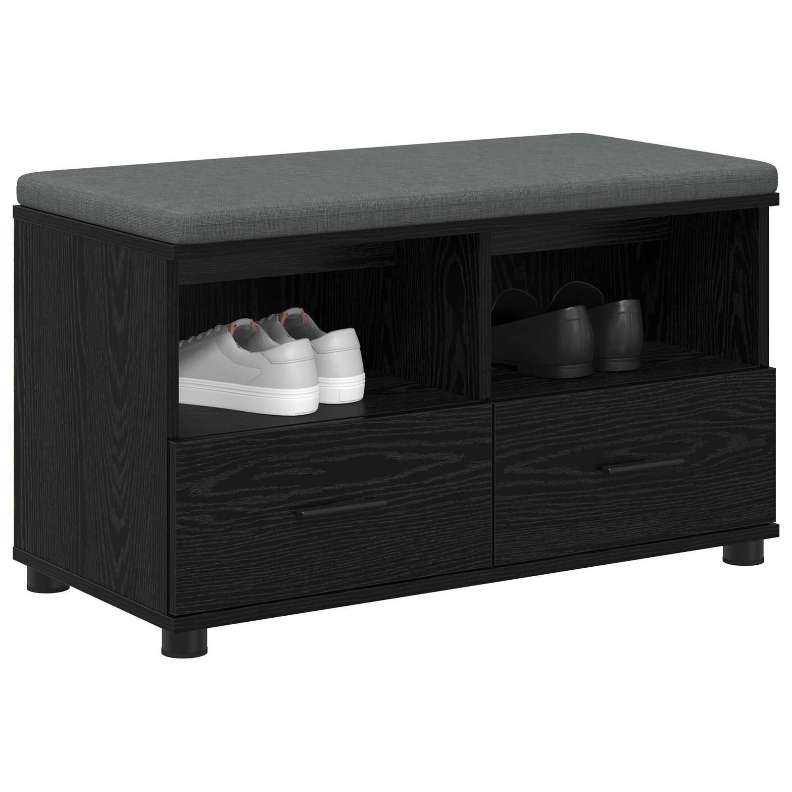Klupa za hodnik s jastukom s policom Crni Hrast 80 x 38 x 46 cm