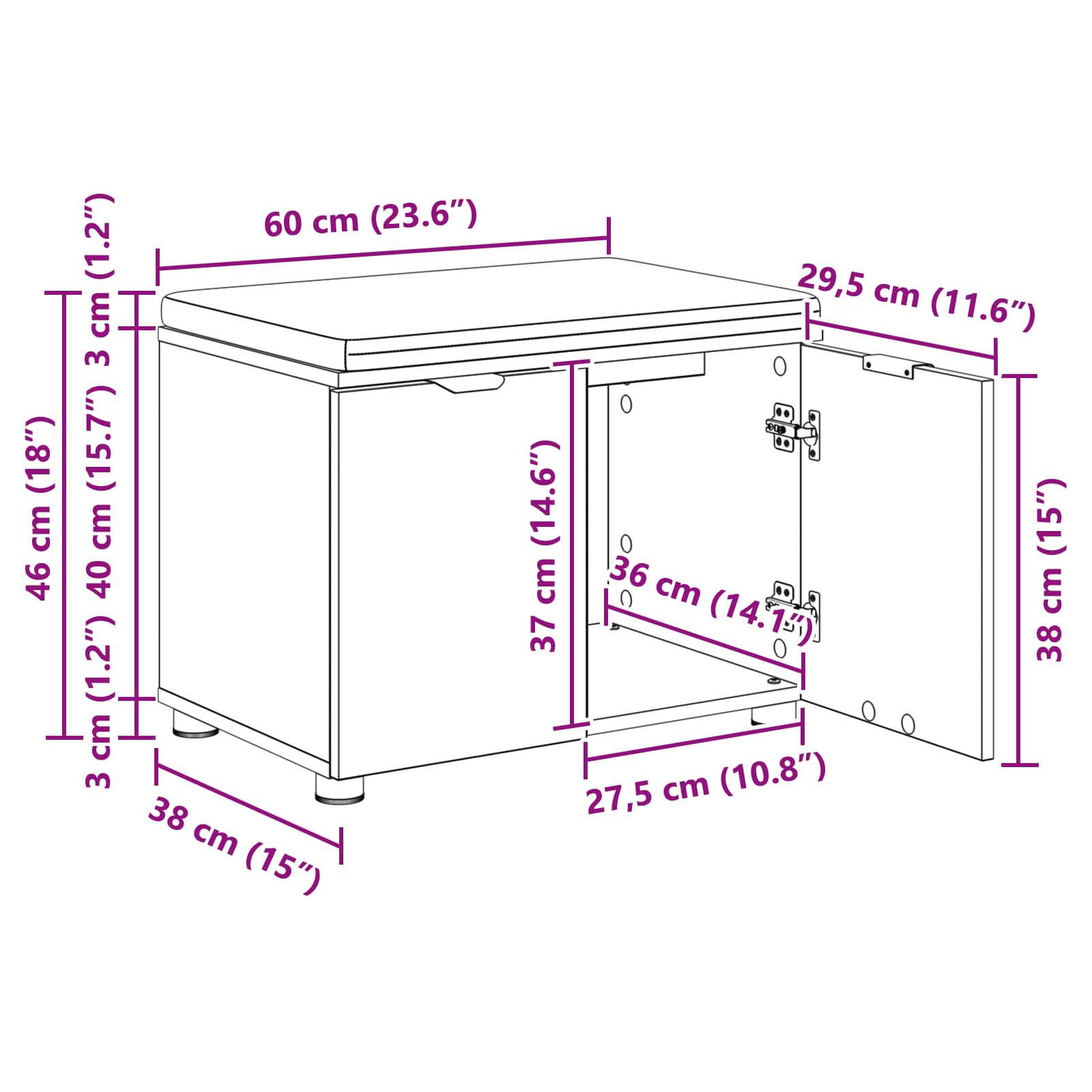 Klupa za hodnik s jastukom Dimljeni Hrast 60 x 38 x 46 cm