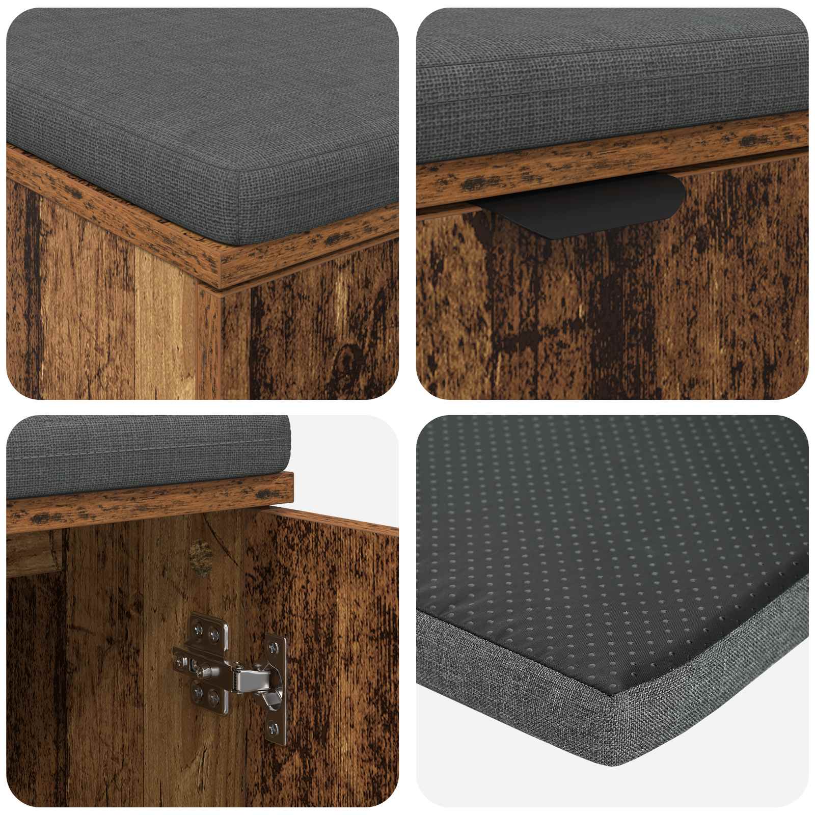 Klupa za hodnik s jastukom s policom Staro drvo 80 x 38 x 46 cm