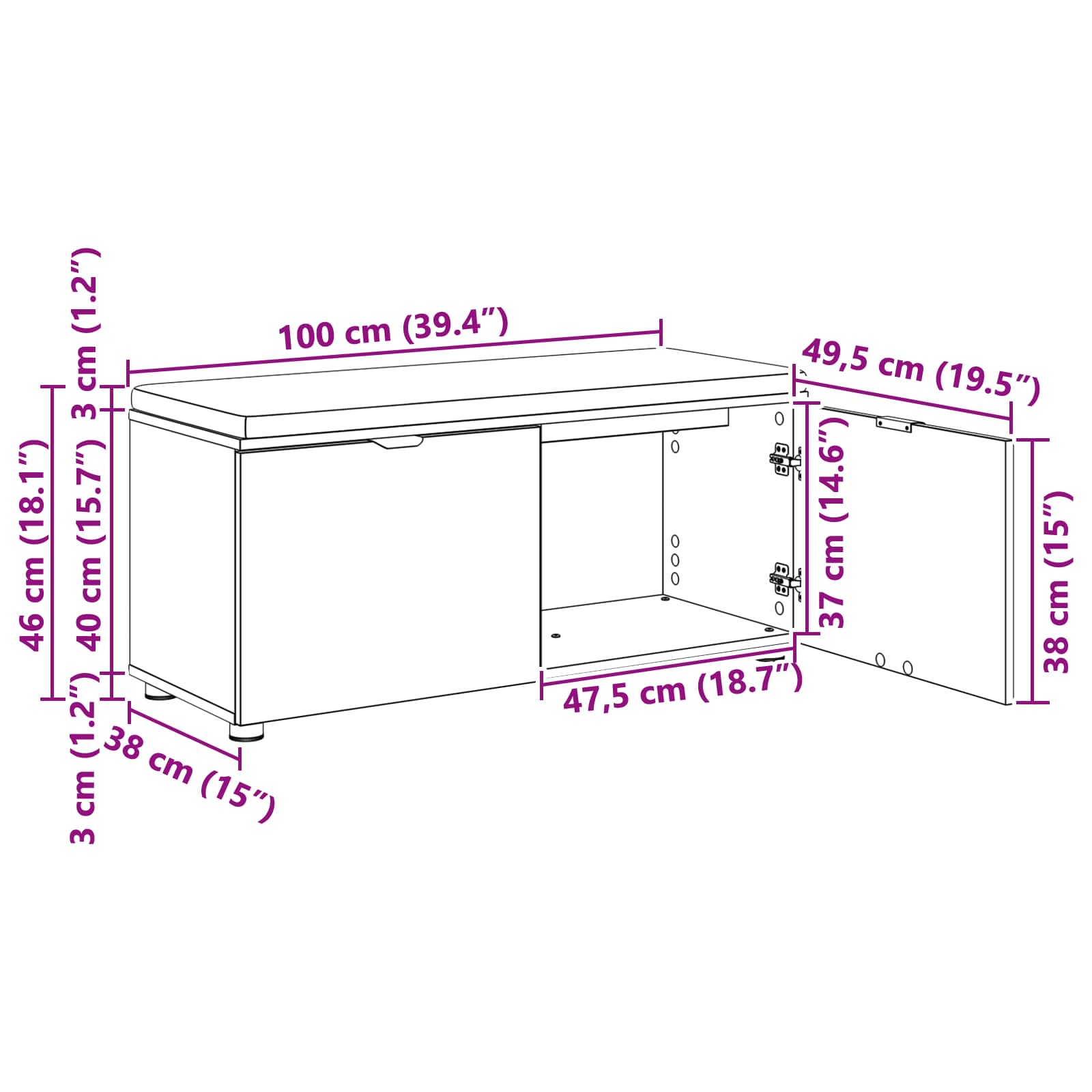 Klupa za hodnik s jastukom Staro drvo 100 x 38 x 46 cm