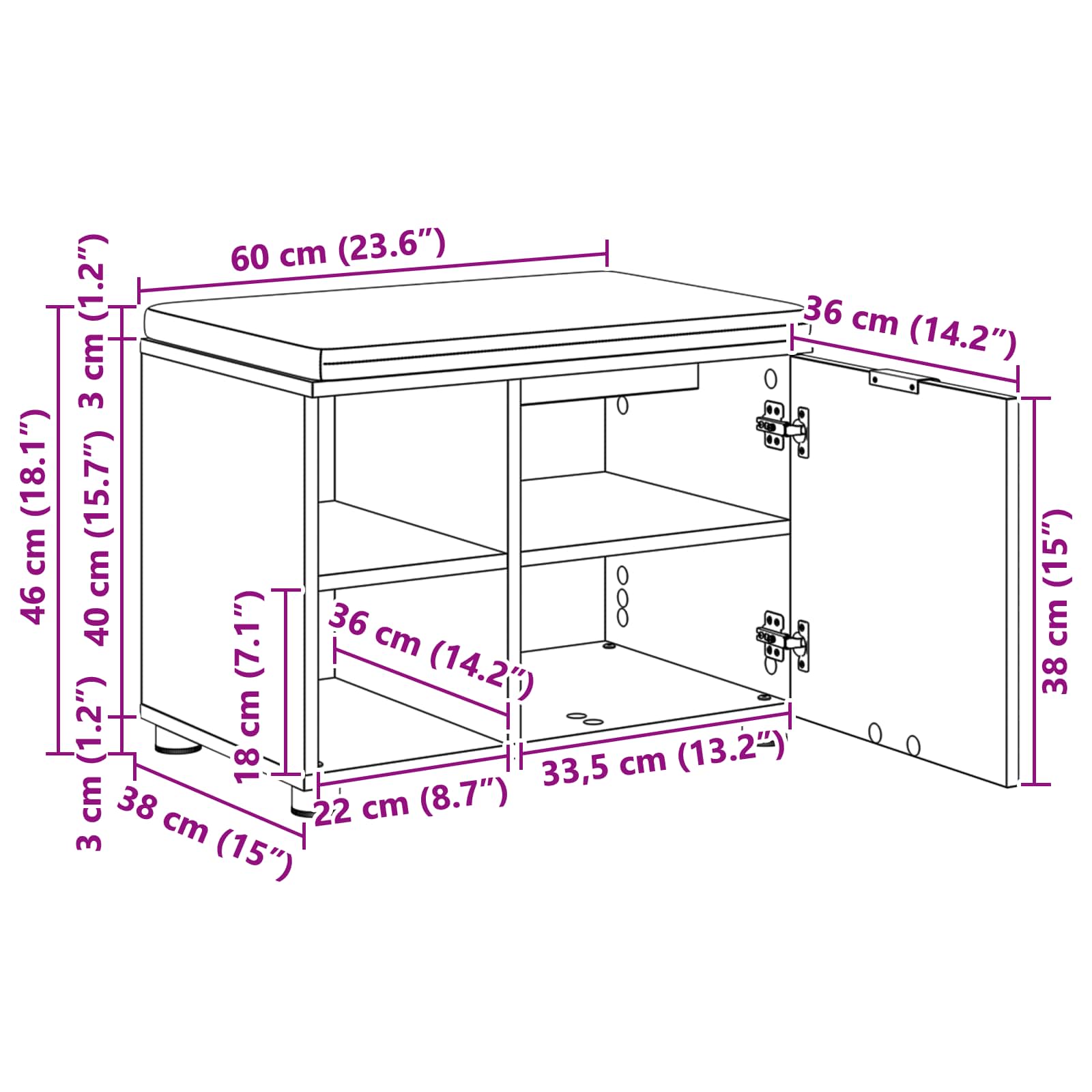 Klupa za hodnik s jastukom s policom Staro drvo 60 x 38 x 46 cm