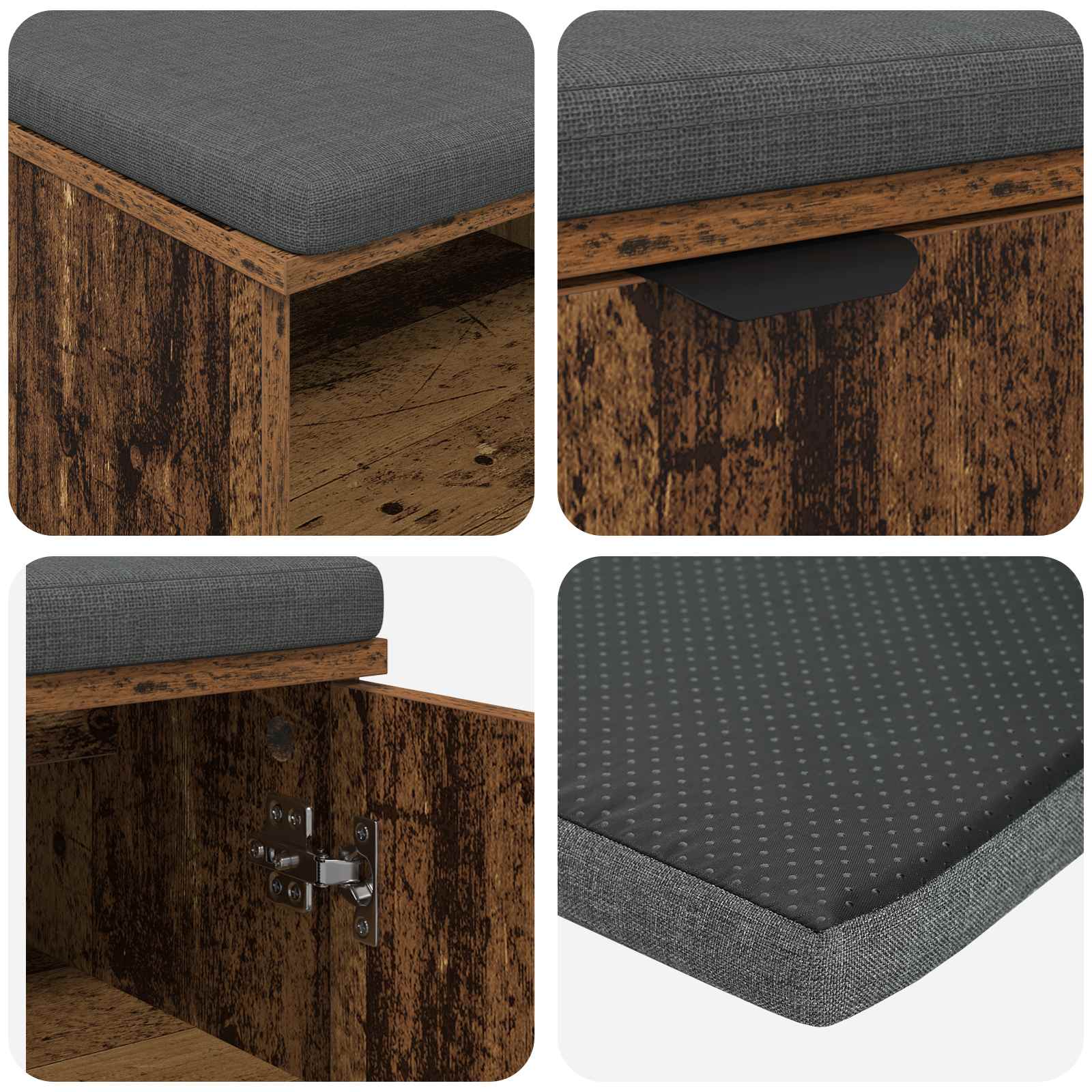Klupa za hodnik s jastukom s policom Staro drvo 80 x 38 x 46 cm