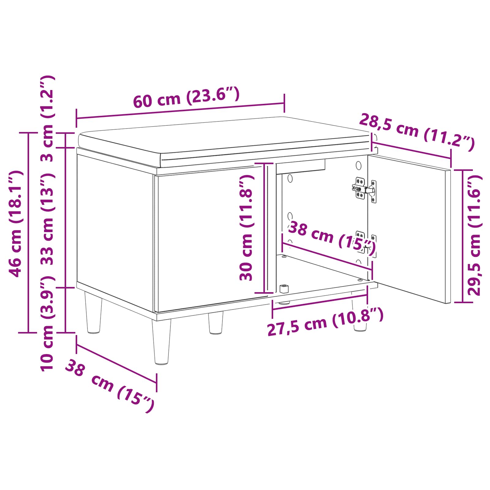 Klupa za hodnik s jastukom Sivi Sonoma 60 x 38 x 46 cm