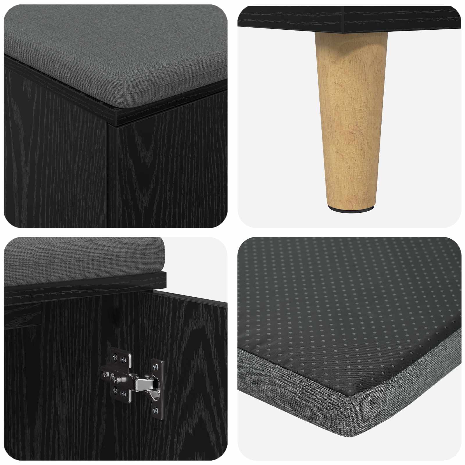 Klupa za hodnik s jastukom s vratima Crni Hrast 80 x 38 x 46 cm