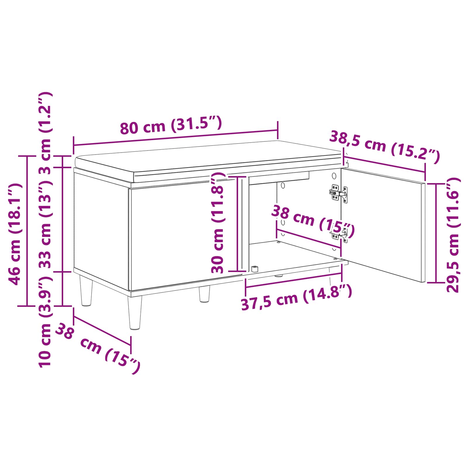 Klupa za hodnik s jastukom s vratima Staro drvo 80 x 38 x 46 cm