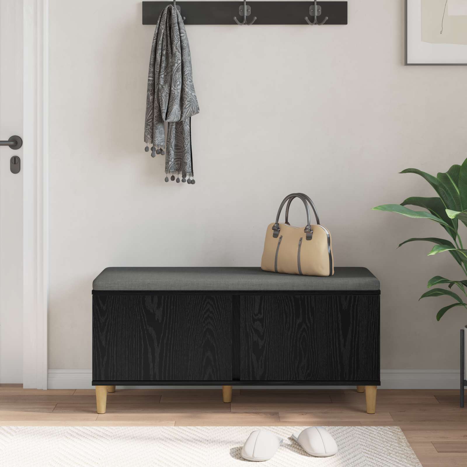 Klupa za hodnik s jastukom Crni Hrast 100 x 38 x 46 cm