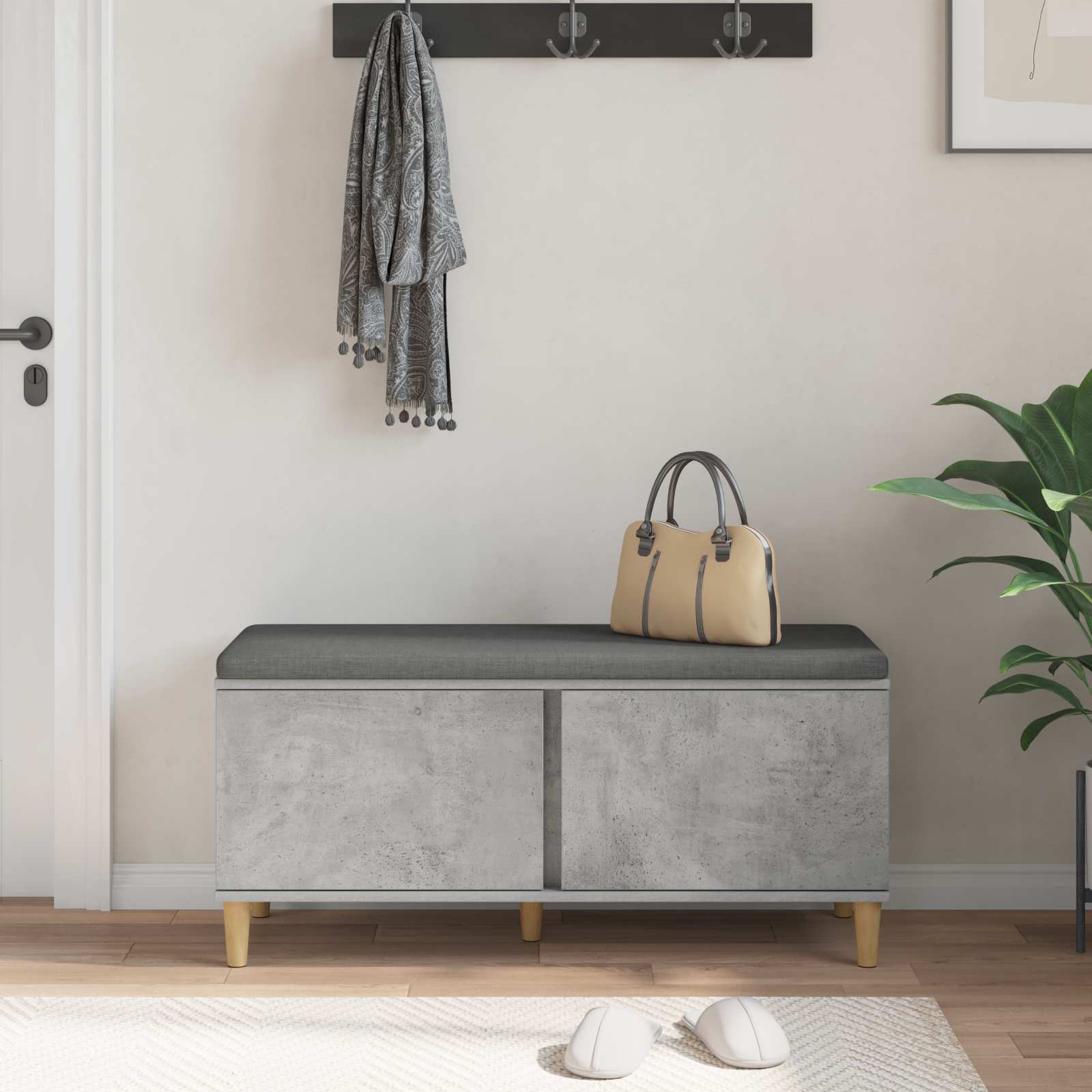Klupa za hodnik s jastukom Betonsko Siva 100 x 38 x 46 cm
