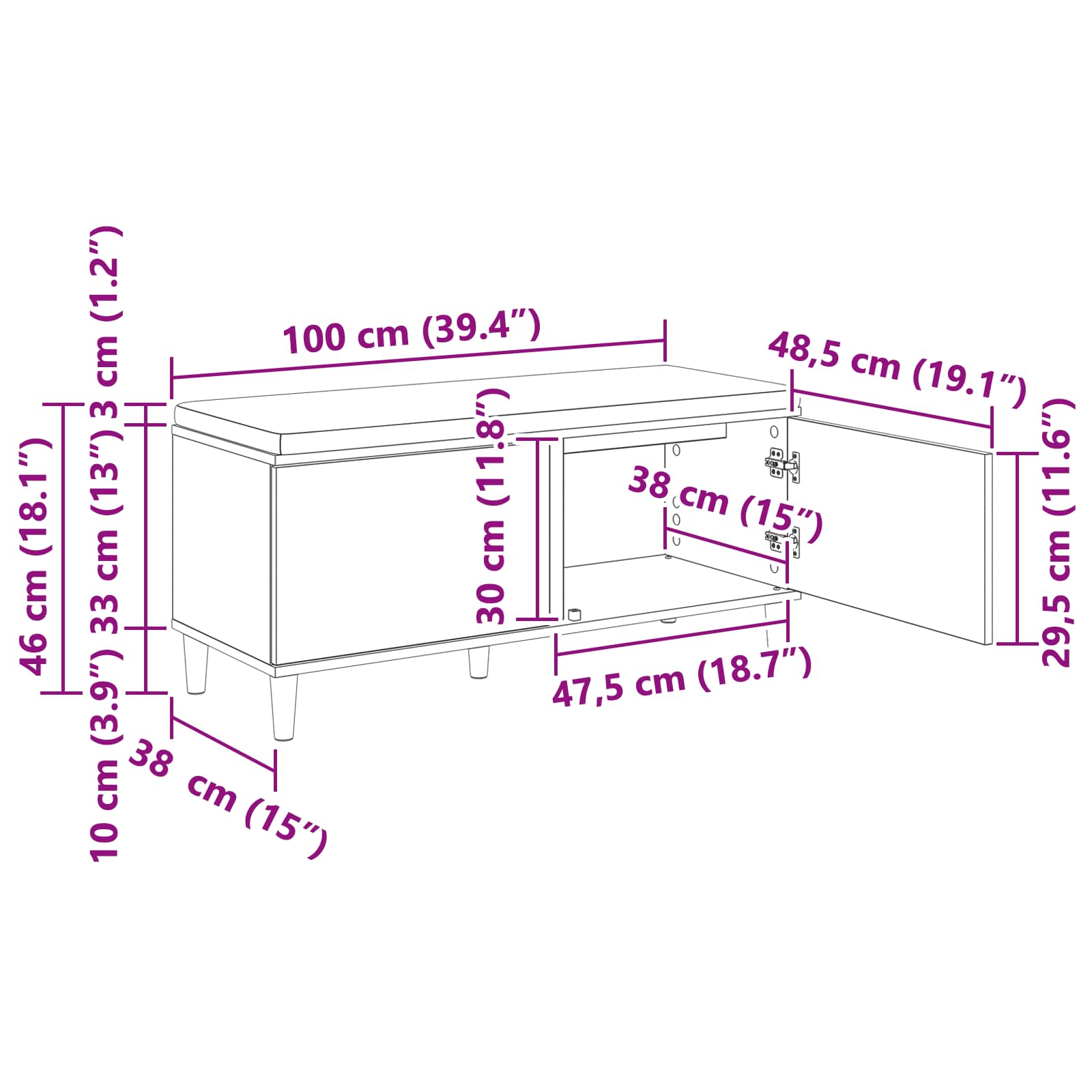Klupa za hodnik s jastukom Staro drvo 100 x 38 x 46 cm