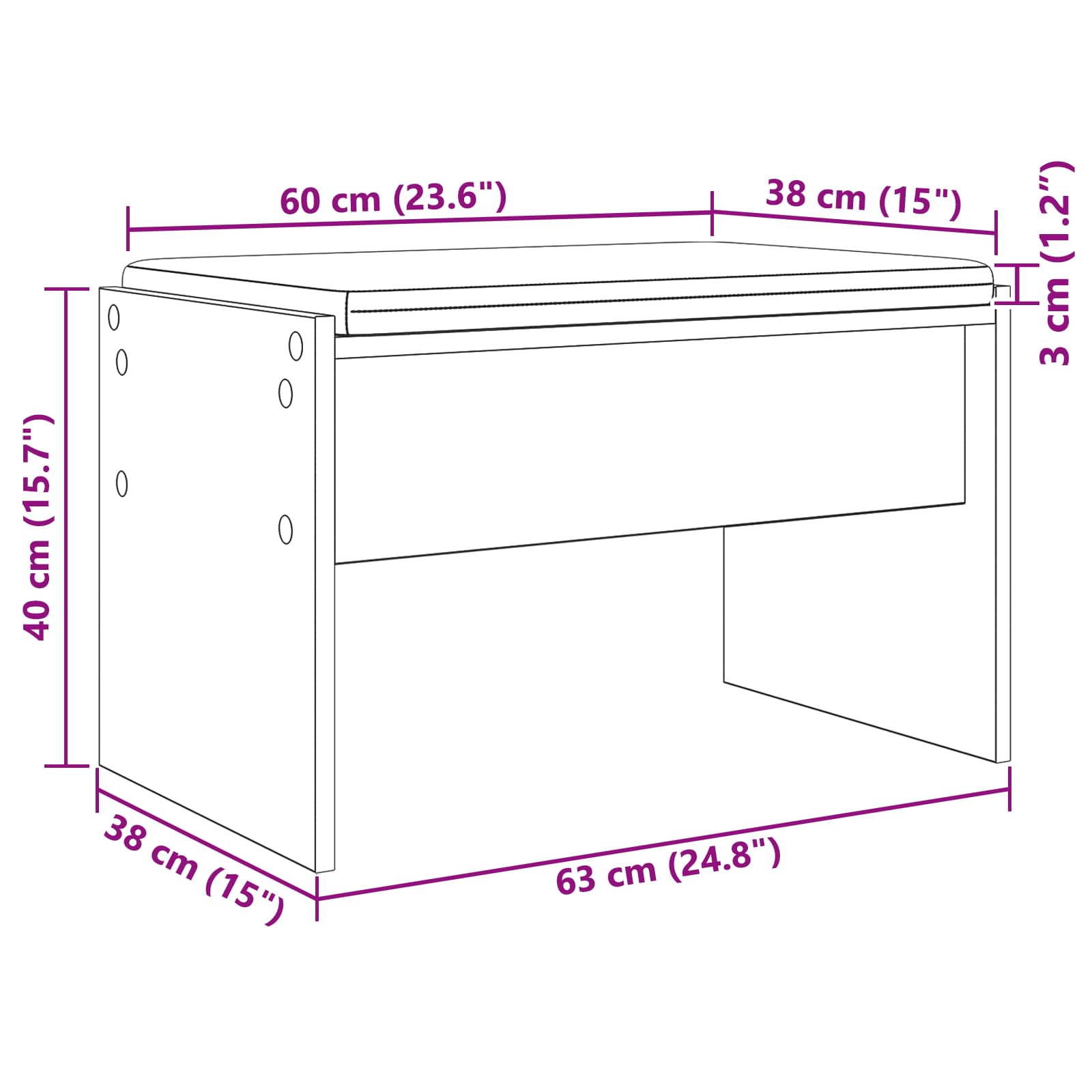 Klupa za hodnik s jastukom Crni hrast 63 x 38 x 40 cm