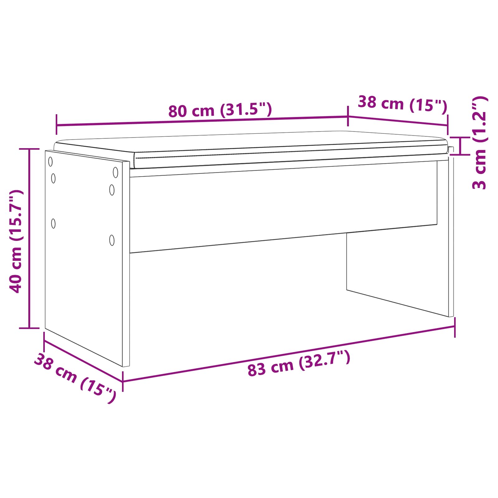 Klupa za hodnik s jastukom Siva Sonoma 83 x 38 x 40 cm