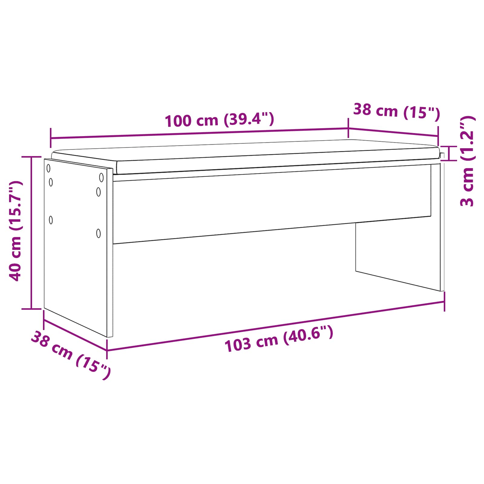 Klupa za hodnik s jastukom Siva Sonoma 103 x 38 x 40 cm