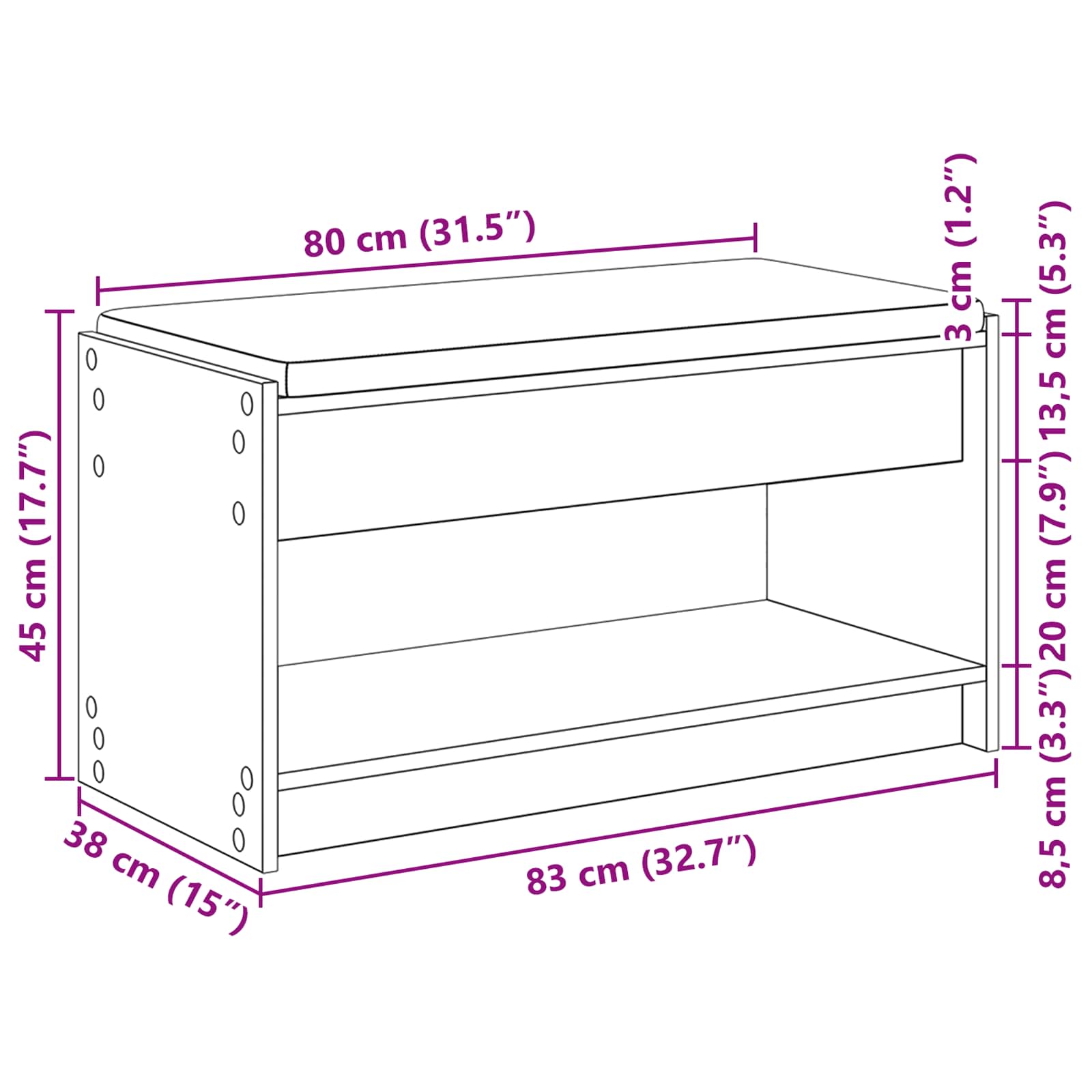 Klupa za hodnik s jastukom Dimljeni Hrast 83 x 38 x 45 cm