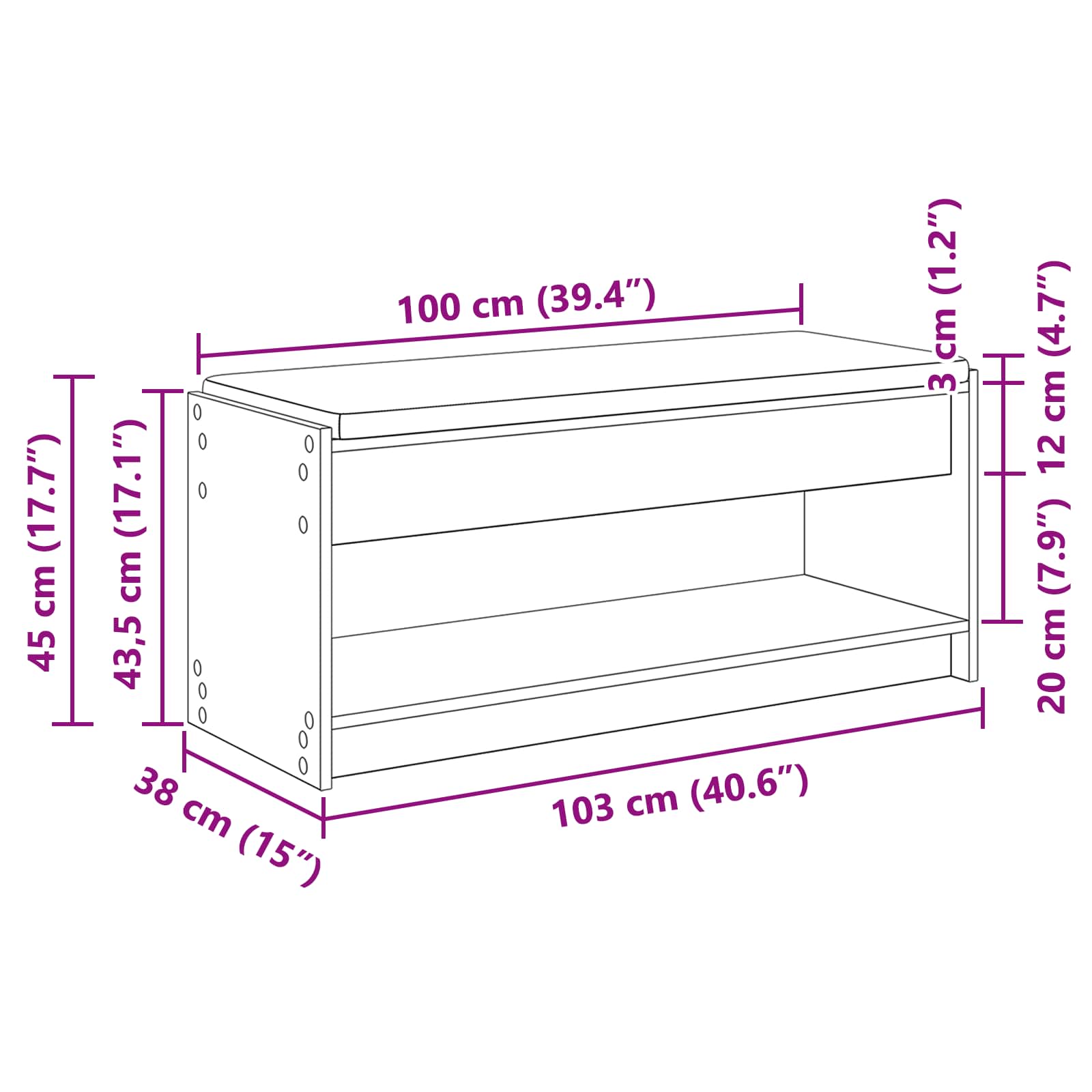 Klupa za hodnik s jastukom Dimljeni Hrast 103 x 38 x 45 cm